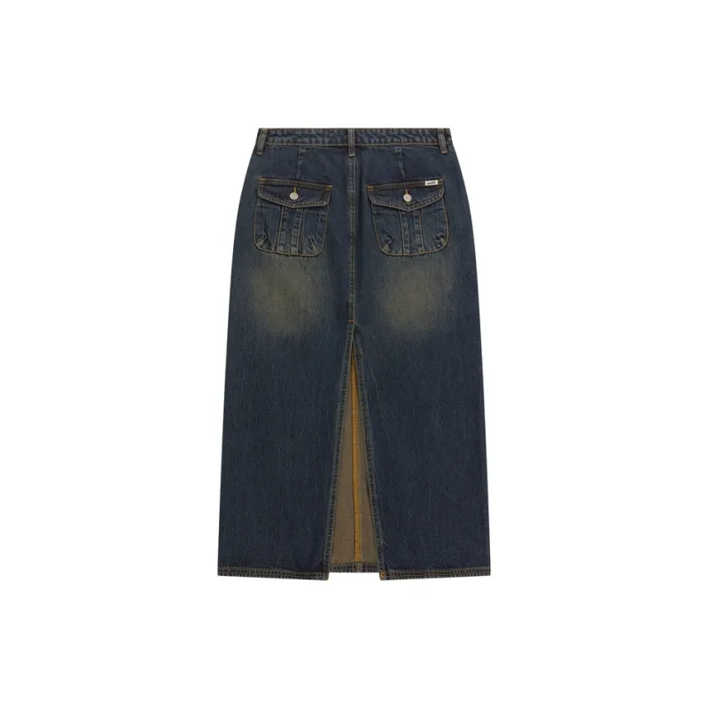 GUESS Denim Long Skirt Women's Washed Blue-1