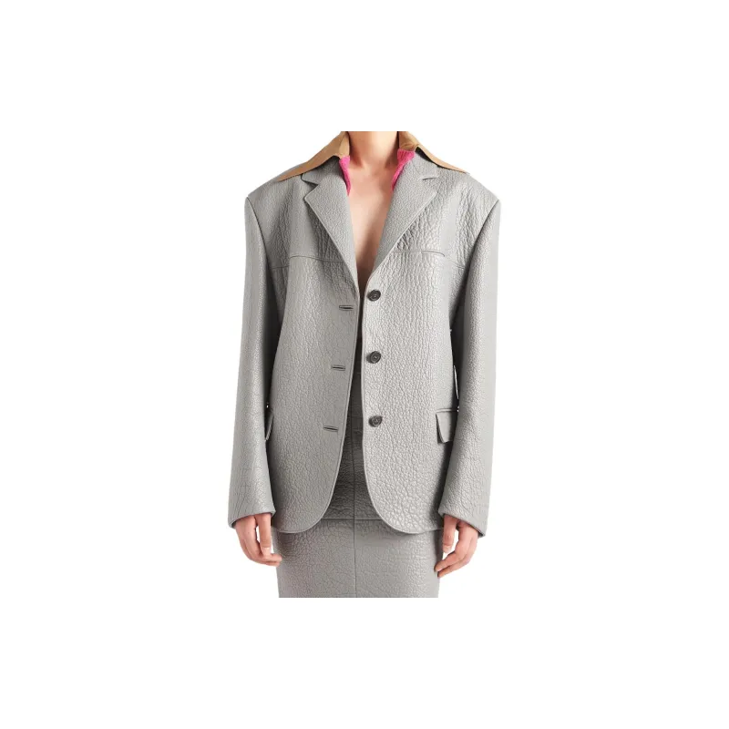 PRADA Layered collar Leather Blazer-6