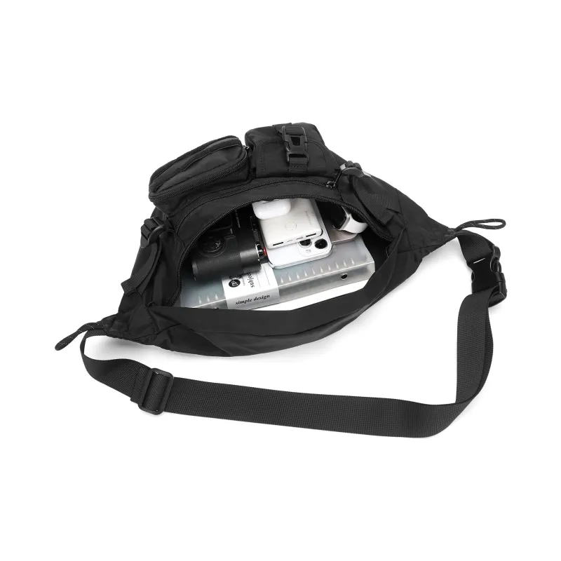 Kawasaki Fabric Crossbody Bag, Sling Bag Unisex Black-4