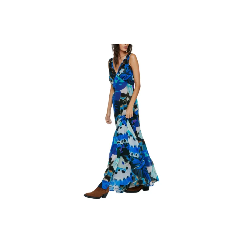 NASTY GAL Butterfly Applique Strappy Maxi Dress Sleeveless Dress Women's Blue-1