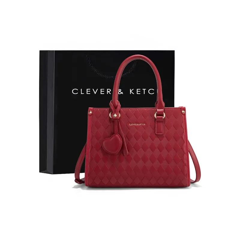 CLEVER& KETCH PU Wedding Handbag Shoulder Bag Regular Women's Red+Triangle Pattern/Red+Diamond Pattern-5