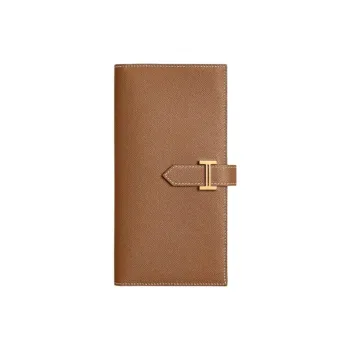 HERMES Bearn Madame Calfskin Wallet Women's 37 Gold Gold Brown