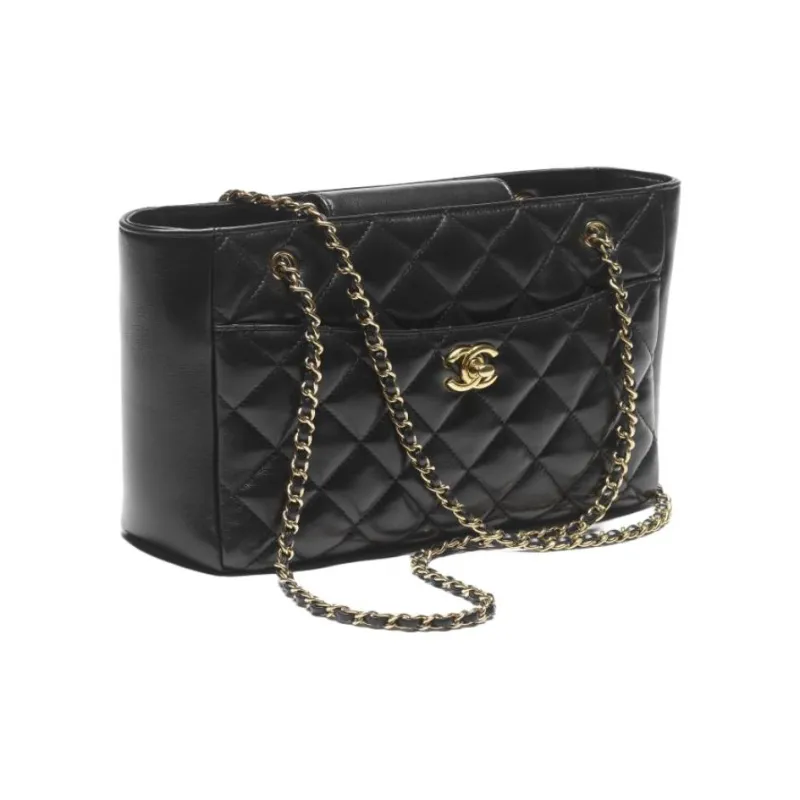 CHANEL Lambskin Tote Bag, Shopping Bag, Shoulder Bag Trumpets Women's Black-1