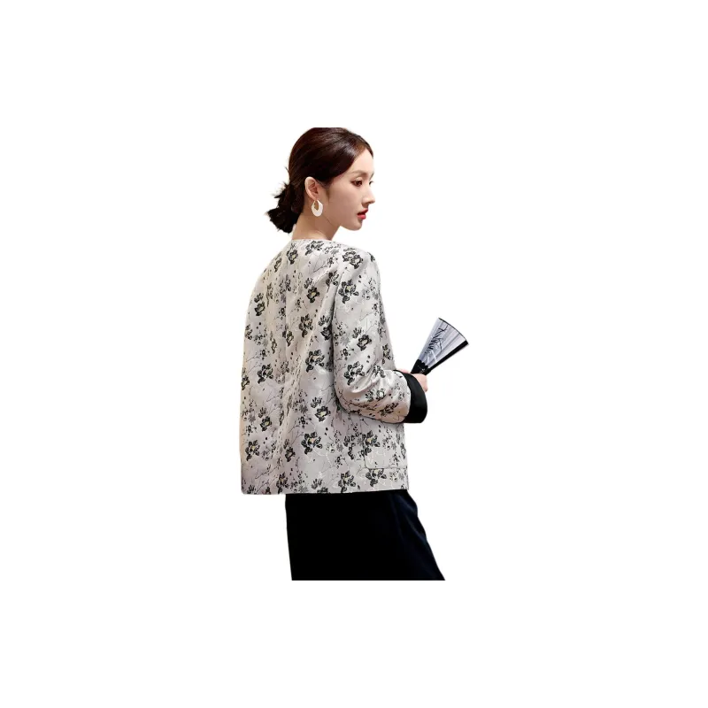 XWI Jackets Coats Women's Beige Base With Black Flowers-2