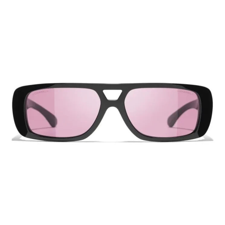 CHANEL Resin Rhinestone Aviator Sunglasses Women's Black-1