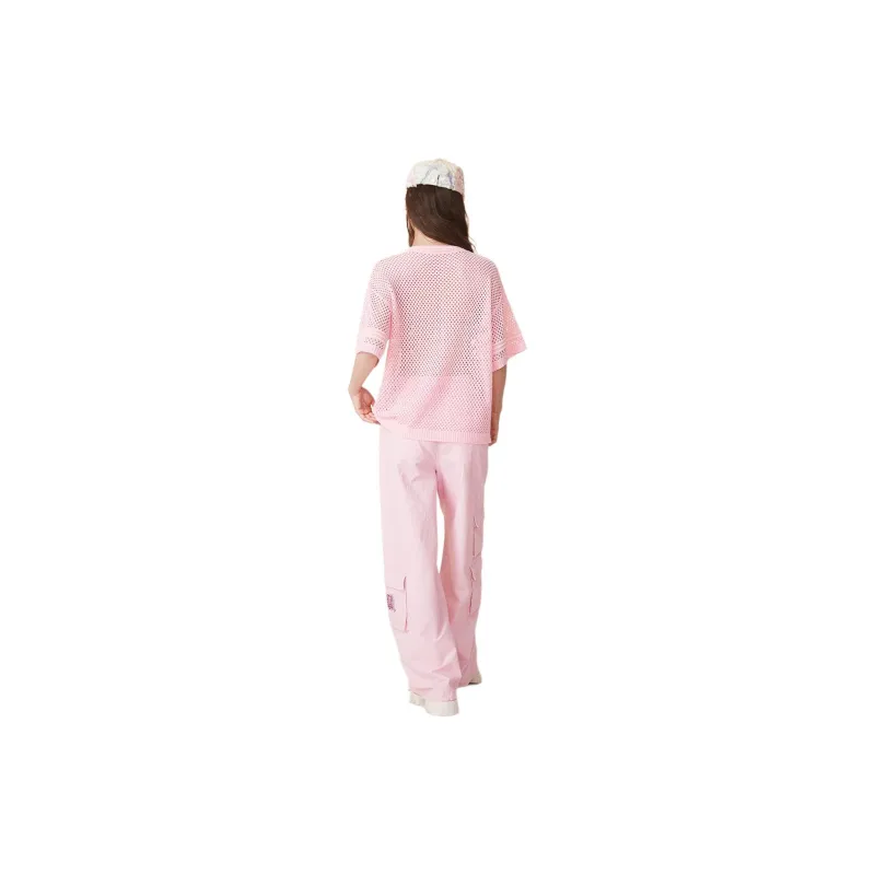 LALABOBO Drop Shoulder Sleeve T Shirt Women's Pink-0
