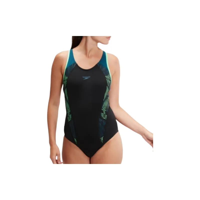 Speedo Women's Placement Laneback Swimsuit One-piece Swimsuit Women's Marine Blue/Blue Green-3