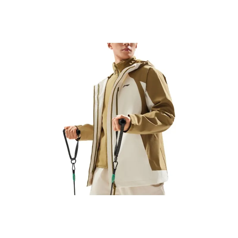 LiNing Fitness Series Durable Windproof Waterproof And Breathable Windbreaker Jacket Men's Wax Yellow/Lizard Umber-2