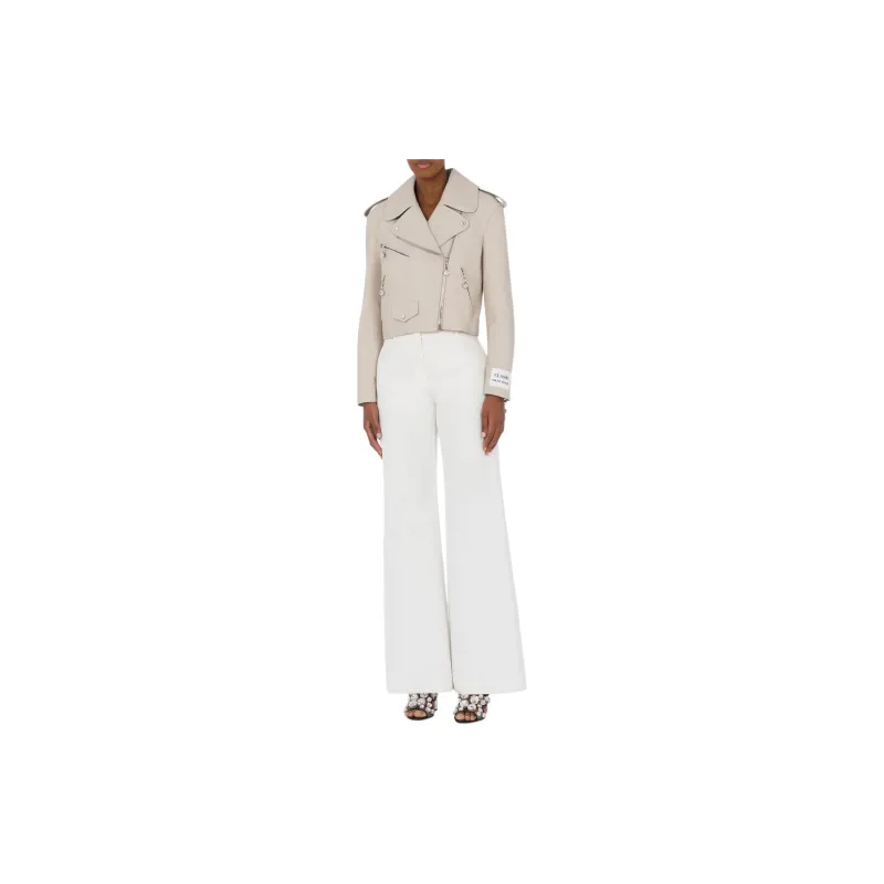 MOSCHINO Jewels Nappa Leather Biker Jackets Coats Women's White-1