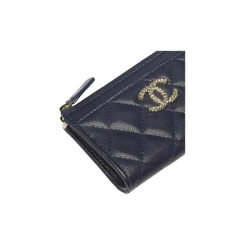 CHANEL Grain Calfskin Card Holder Women's Marine Blue-3