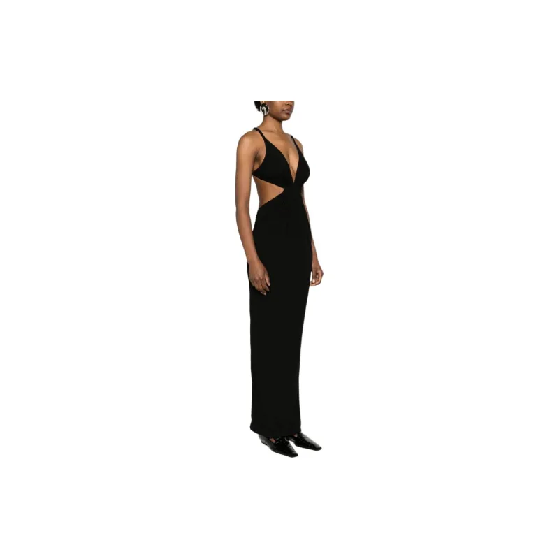 SAINT LAURENT Cut out Crepe Maxi Dress-3