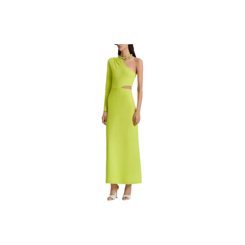 SCANLAN THEODORE Crepe Knit One Shoulder Gown Evening Dress Women's Neon-1