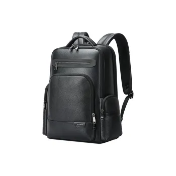 BOPAI Top Grain Cow Leather Backpack Regular Men's Black