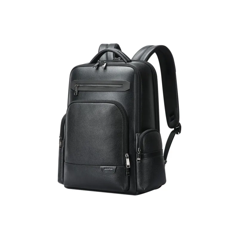 BOPAI Top Grain Cow Leather Backpack Regular Men's Black-0