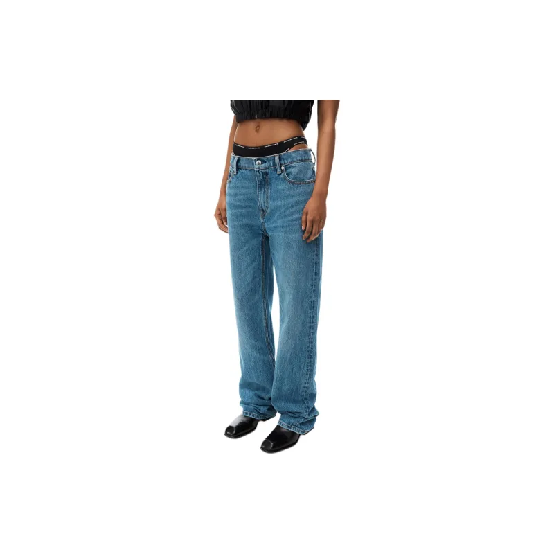 Alexander Wang Mid Rise Relaxed Jean Prestyle Logo Elastic Bikini Vintage Medium Indigo-3
