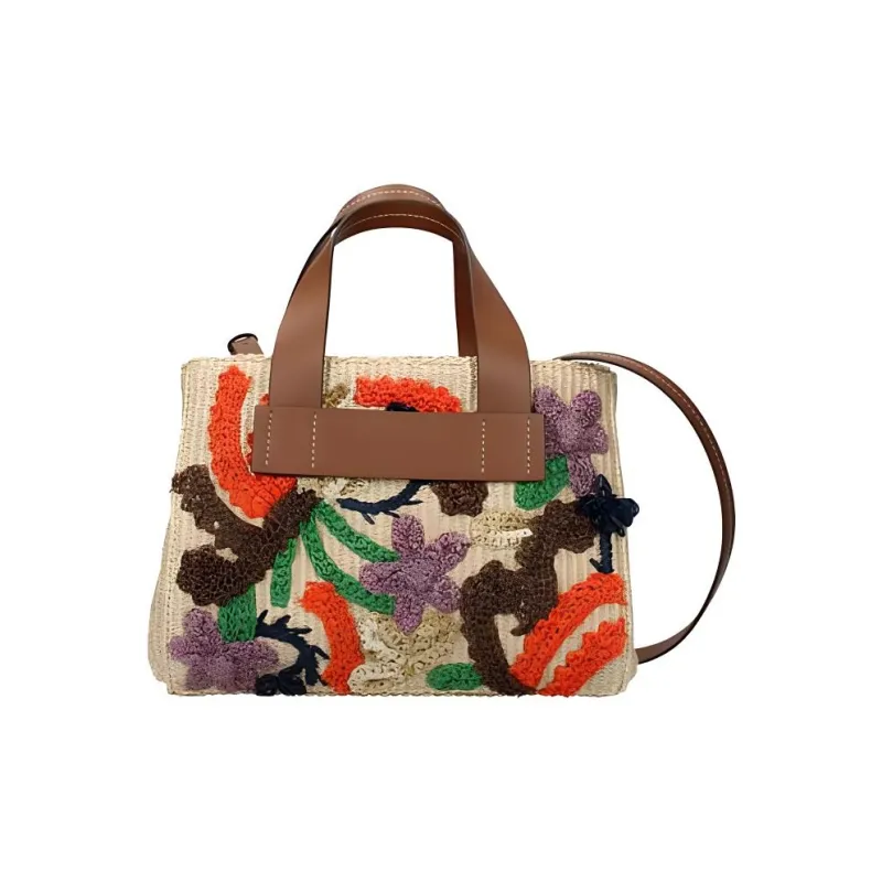 MIU MIU Leather Handbag Shoulder Bag Women's Beige Patchwork Cognac-3