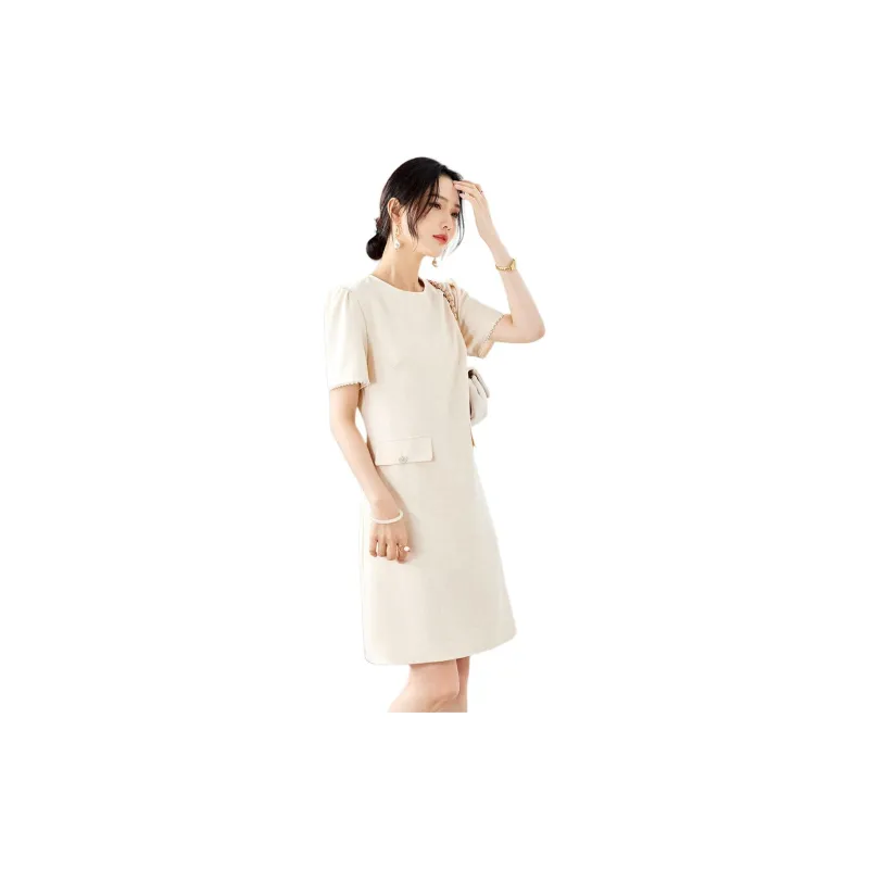 TERRE BLEUE Short Sleeved Dresses Women's Apricot-4