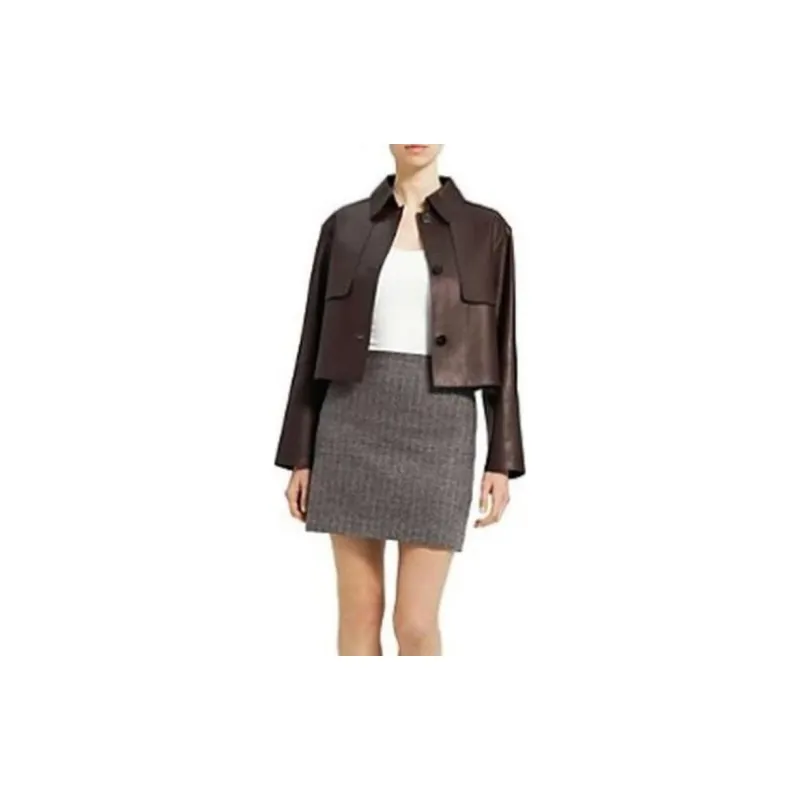 THEORY Leather Jackets Women's Brown-3