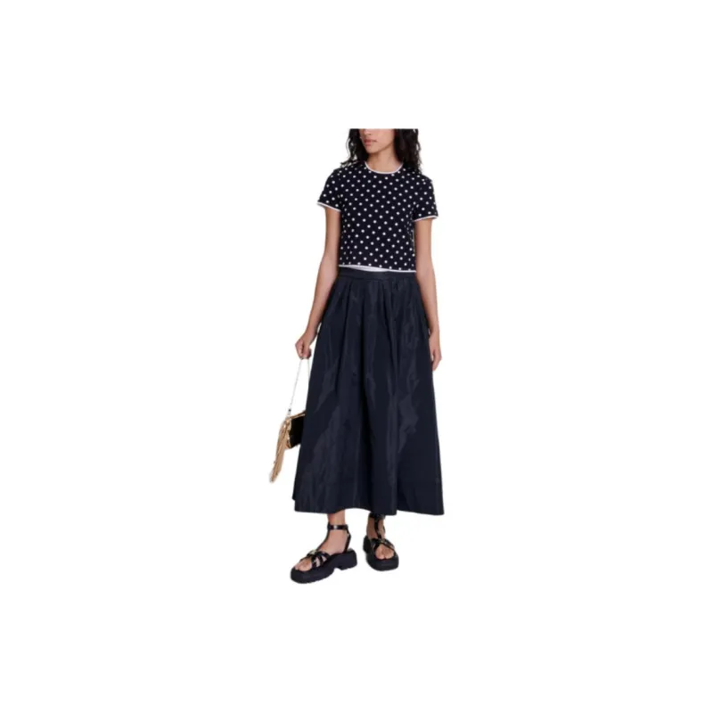 Maje Contrast waistband Midi Skirt-2