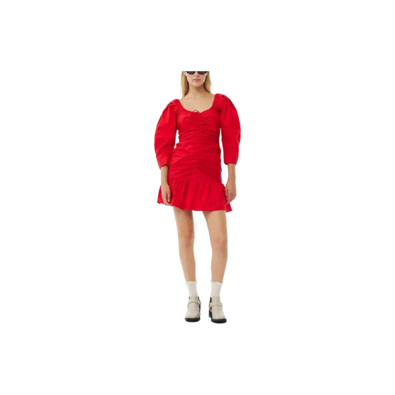 GANNI Gathered Poplin Minidress-2