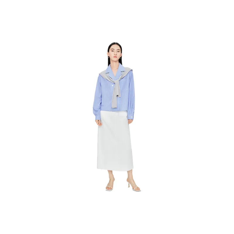 TKY SHOP Shirt Women's Blue Stripes Pattern-3