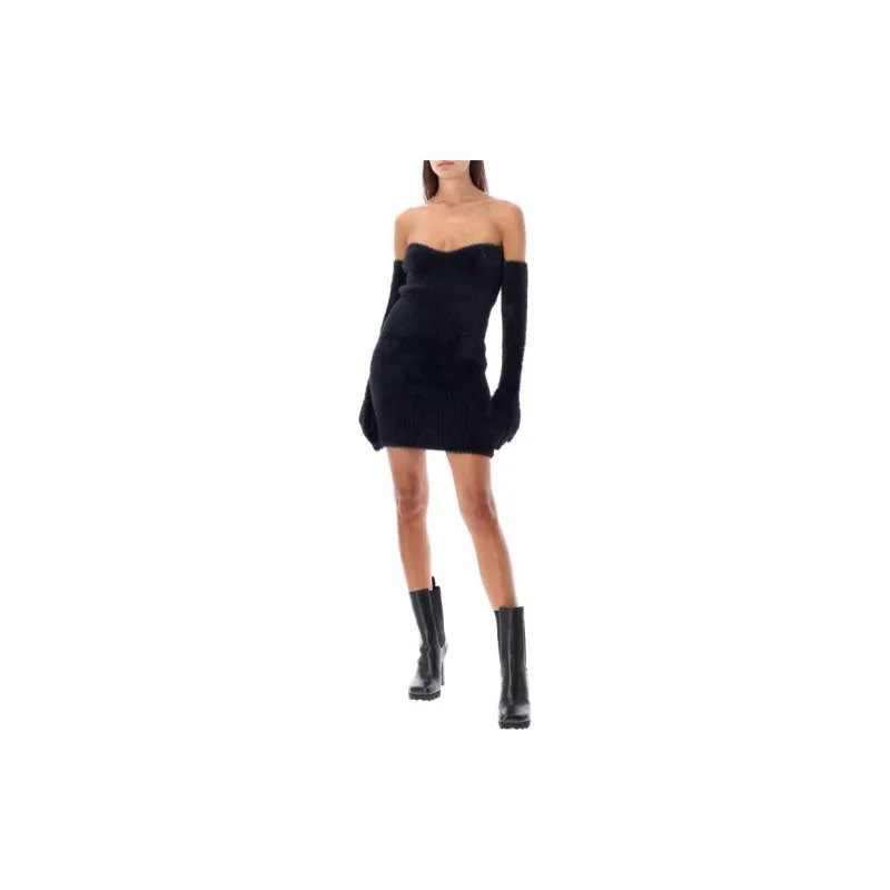 OFF-WHITE Fuzzy Gloves Strapless Minidress-4