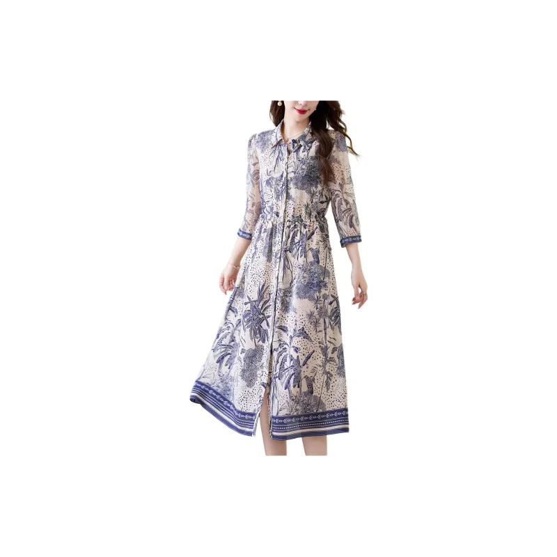 Ink Beauty Long Sleeved Dresses Women's Blue-2