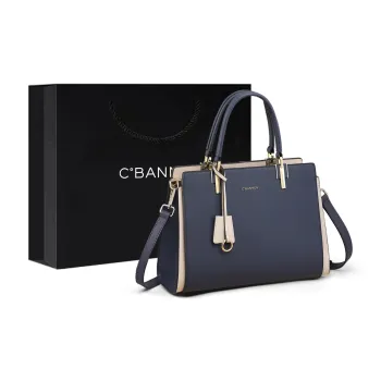 C°BANNER Split Cow Leather With Synthetic Leather Tote Bag, Shopping Bag, Shoulder Bag, Handbag Regular Women's Blue