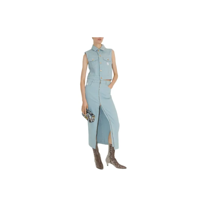 FENDI Logo Embroidered Denim Gilet-2