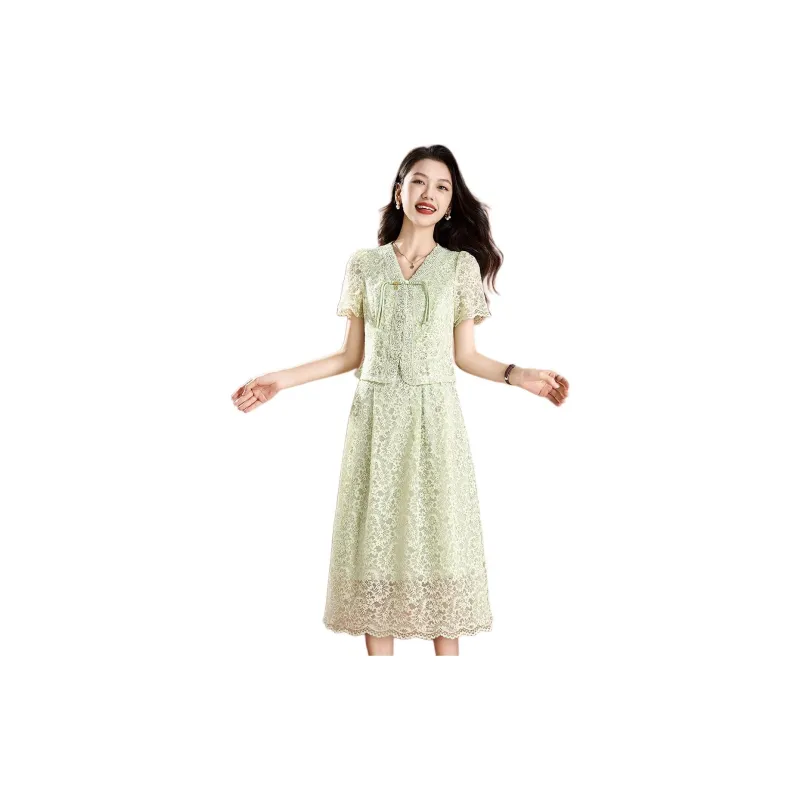 Mylan Two Piece Skirt Sets Women's Green-3