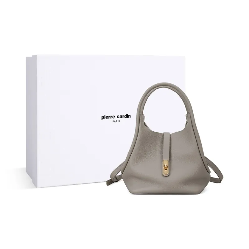 PIERRE CARDIN Versatile Commute Women's Bag Fashion Genuine Leather One Shoulder Handbag Women's Ecru/Black/Brown-16