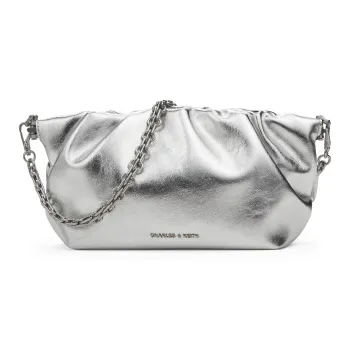 CHARLES&KEITH PU Shoulder Bag, Crossbody Bag Trumpets Women's Brown/Cream Milk White/Silver