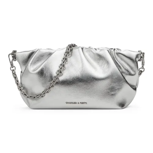 CHARLES&KEITH PU Shoulder Bag, Crossbody Bag Trumpets Women's Brown/Cream Milk White/Silver