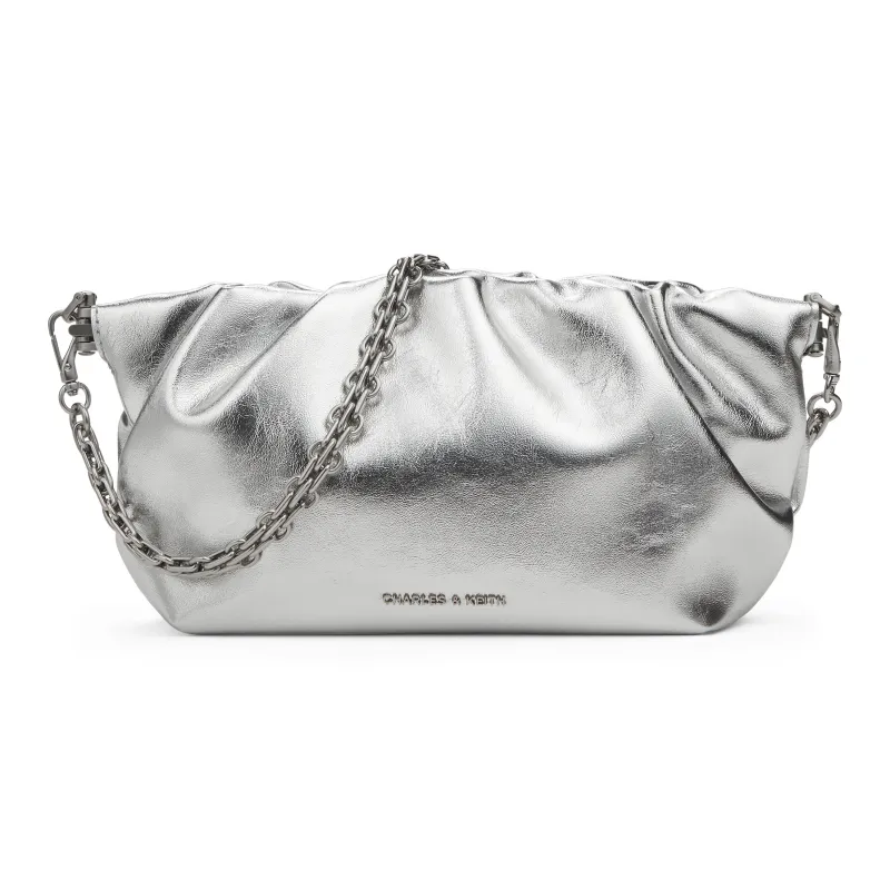 CHARLES&KEITH PU Shoulder Bag, Crossbody Bag Trumpets Women's Brown/Cream Milk White/Silver-8