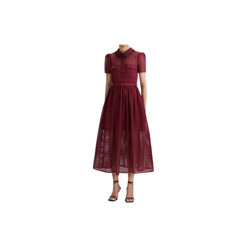 Self portrait Short Sleeved Dresses Women's Dark Burgundy-1