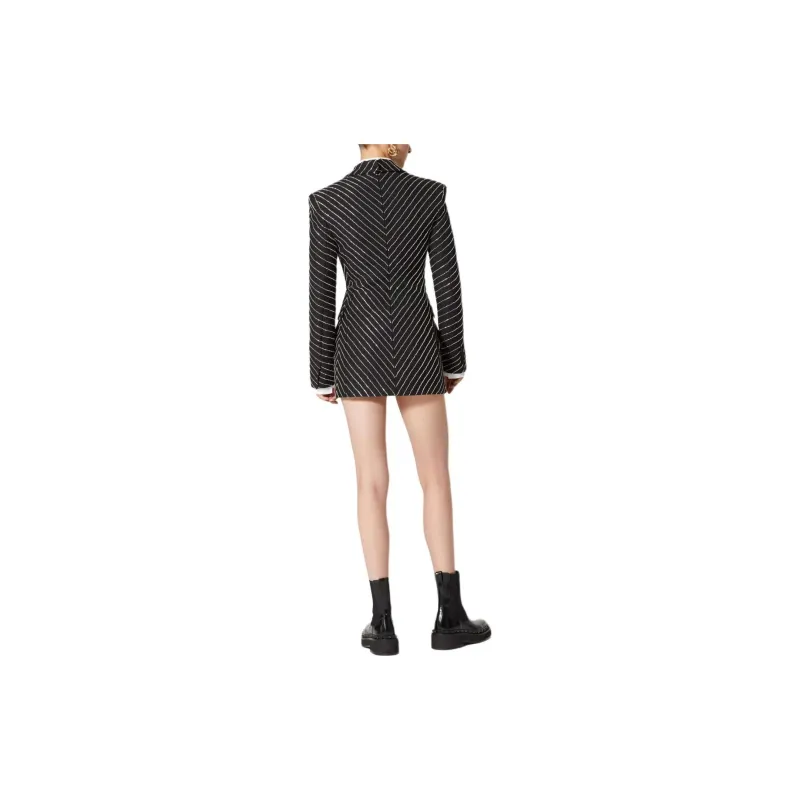 Valentino Embroidered Crepe Couture Short Dress Long-Sleeved Dresses Women's Black-2