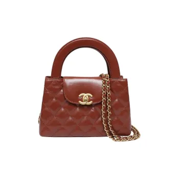 CHANEL Shiny Calfskin Shoulder Bag Crossbody Bag Handbag Mini Women's Brown