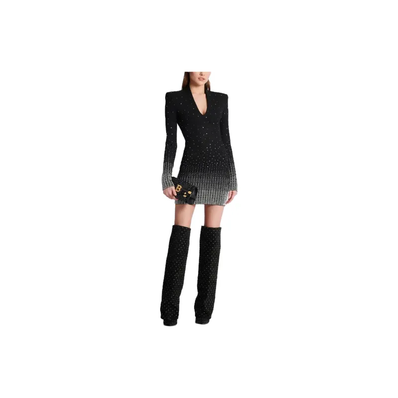 BALMAIN Long Sleeved Dresses Women's Black-1