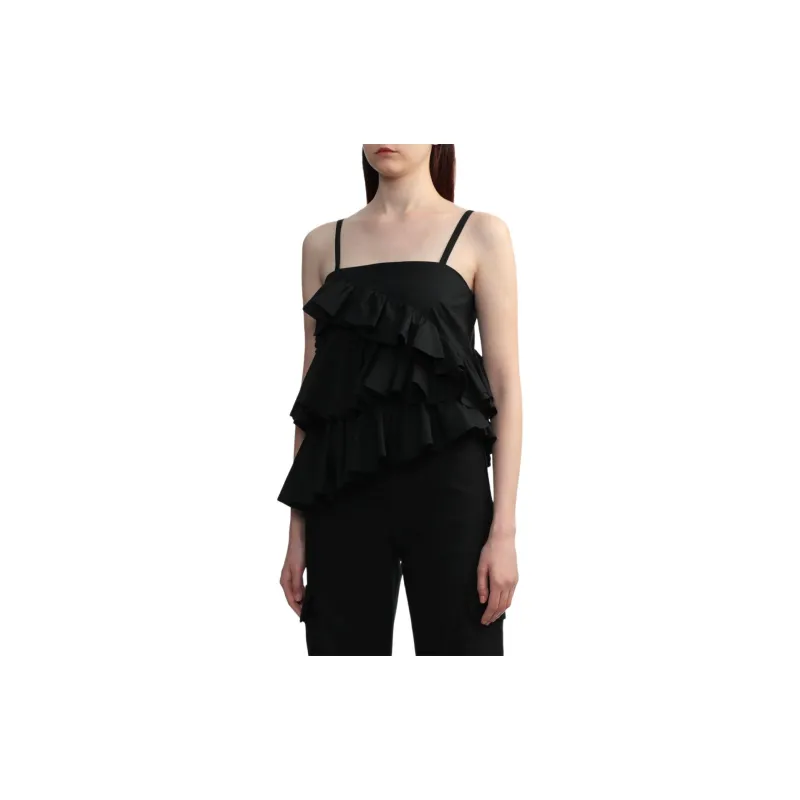 MSGM Asymmetric Ruffled Spaghetti Straps Top-2