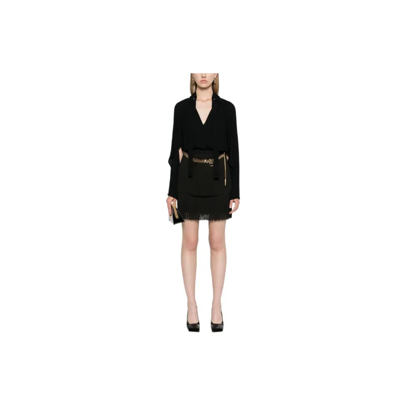 Elisabetta Franchi Chain Detailed Fringed Mini Dress-1
