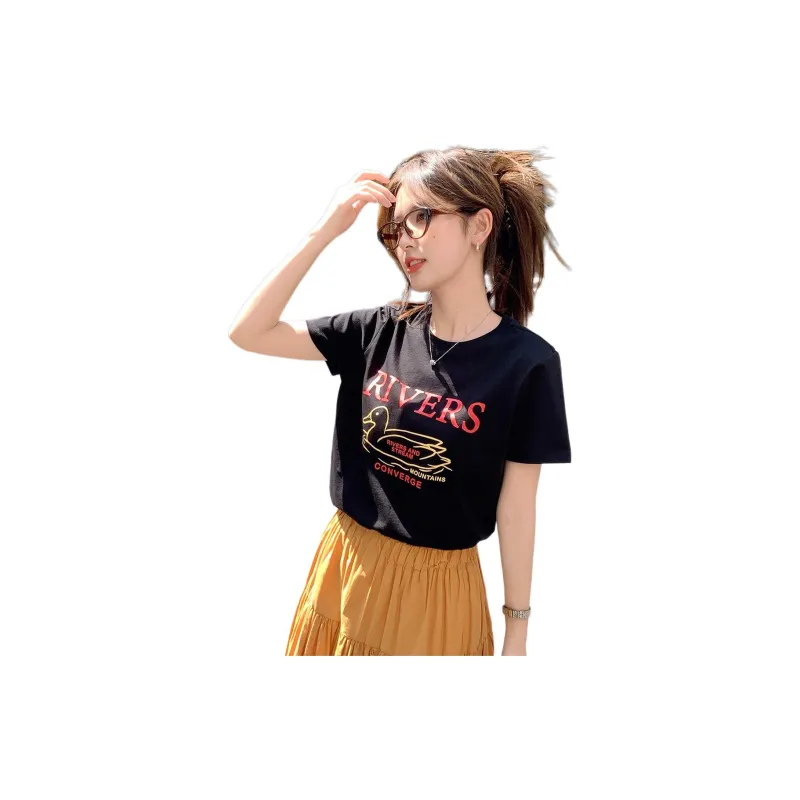 Tonlion T Shirts Women's Black-1