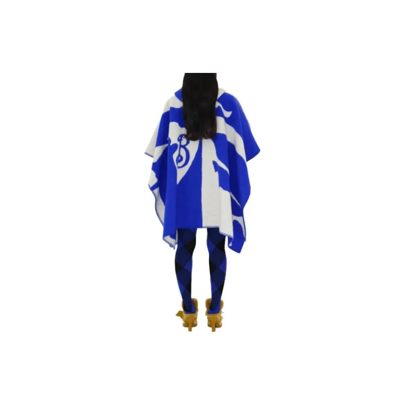 Burberry EKD Wool Blanket Cape Cloak Women's Blue-3