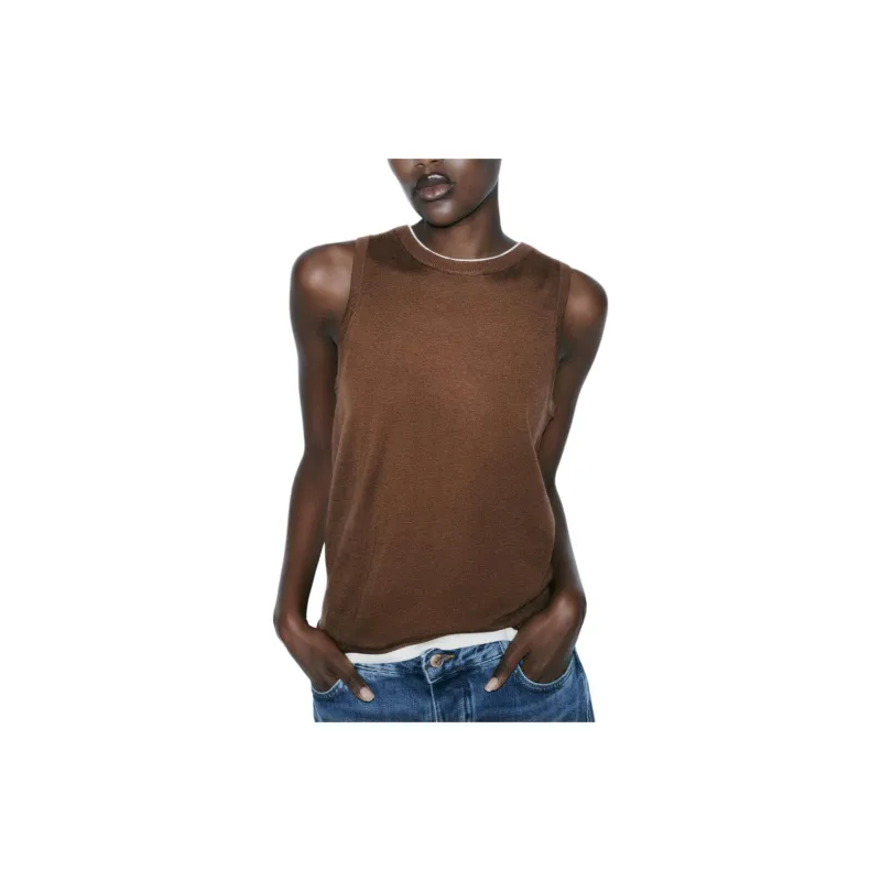 ZARA Tank Tops Women's Brown/Raw White-4