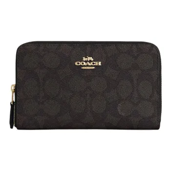 COACH SignatureCanvas Coated Canvas Wallet Medium Size Women's Walnut Wood & Black