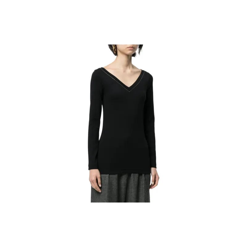 Brunello Cucinelli V Neck Bead Embellished Top-3