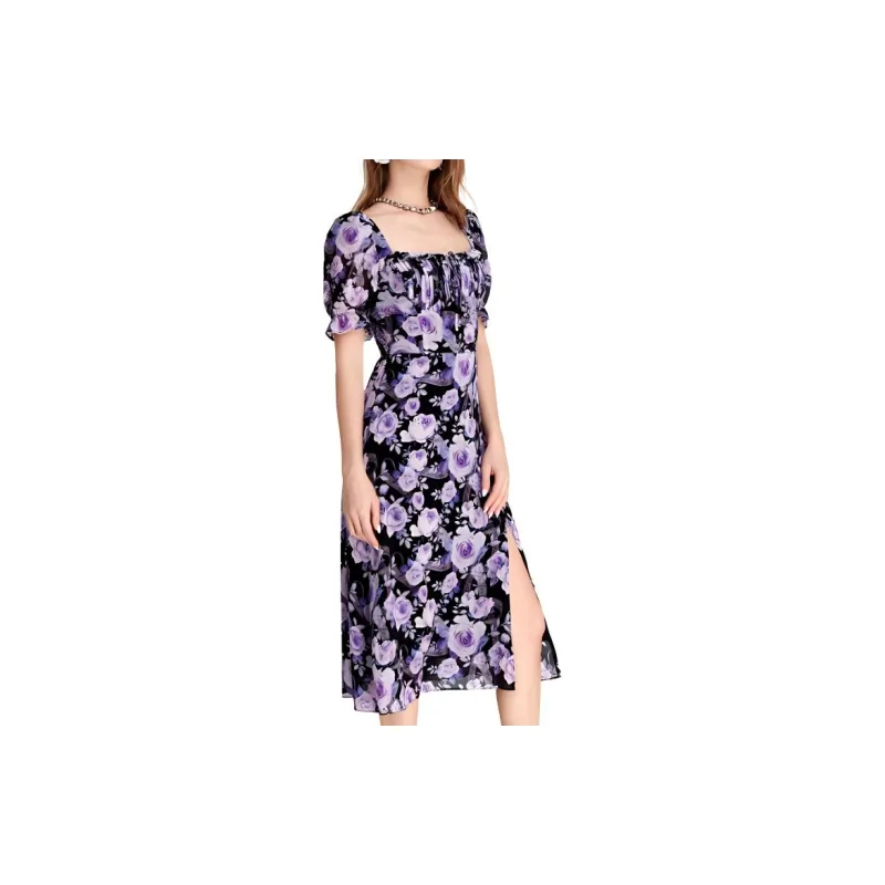 Bebe Short Sleeved Dress Women's Black Purple-3