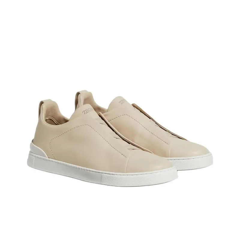 Zegna Triple Stitch Low Top Skateboard Shoes Men's Light Beige-2