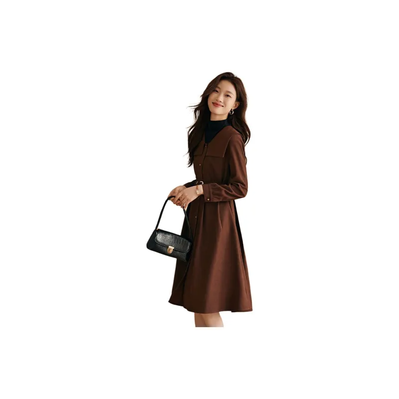 Mo Han Yi Mei Long Sleeved Dress Women's Coffee-1