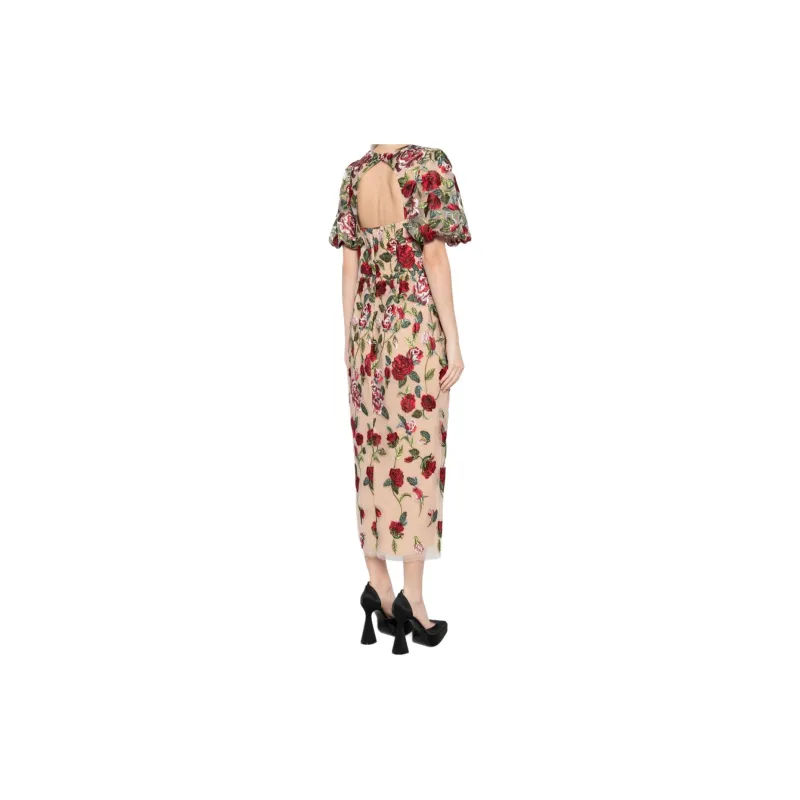 Marchesa Notte Floral-embroidered Tulle-panels Dress-2