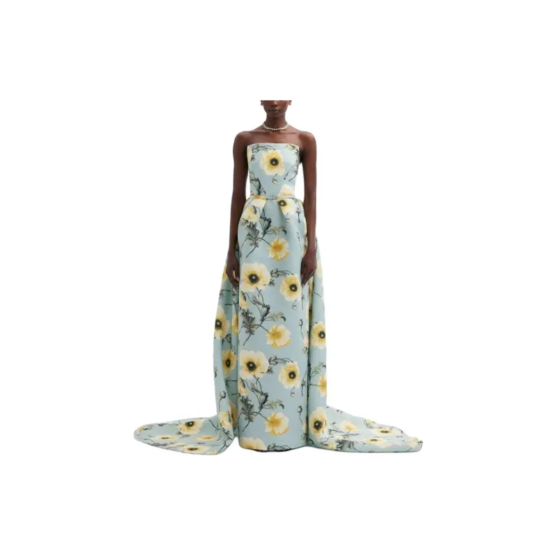 Oscar De La Renta Poppy-print Strapless Gown-1